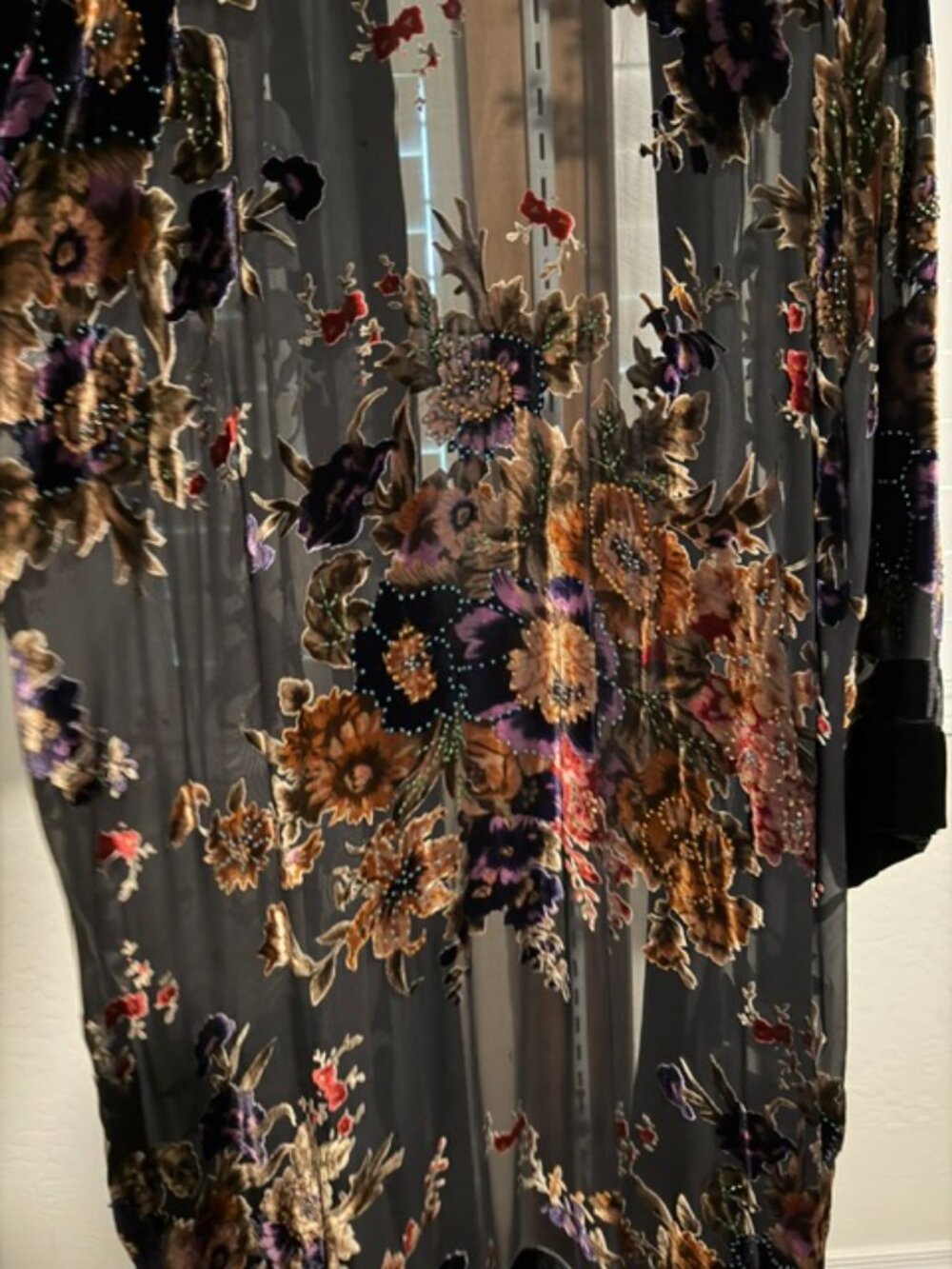 Aris A. Vintage Flower Print Silk Velvet Burnout Duster Jacket - Plus Size - Picture 6 of 6